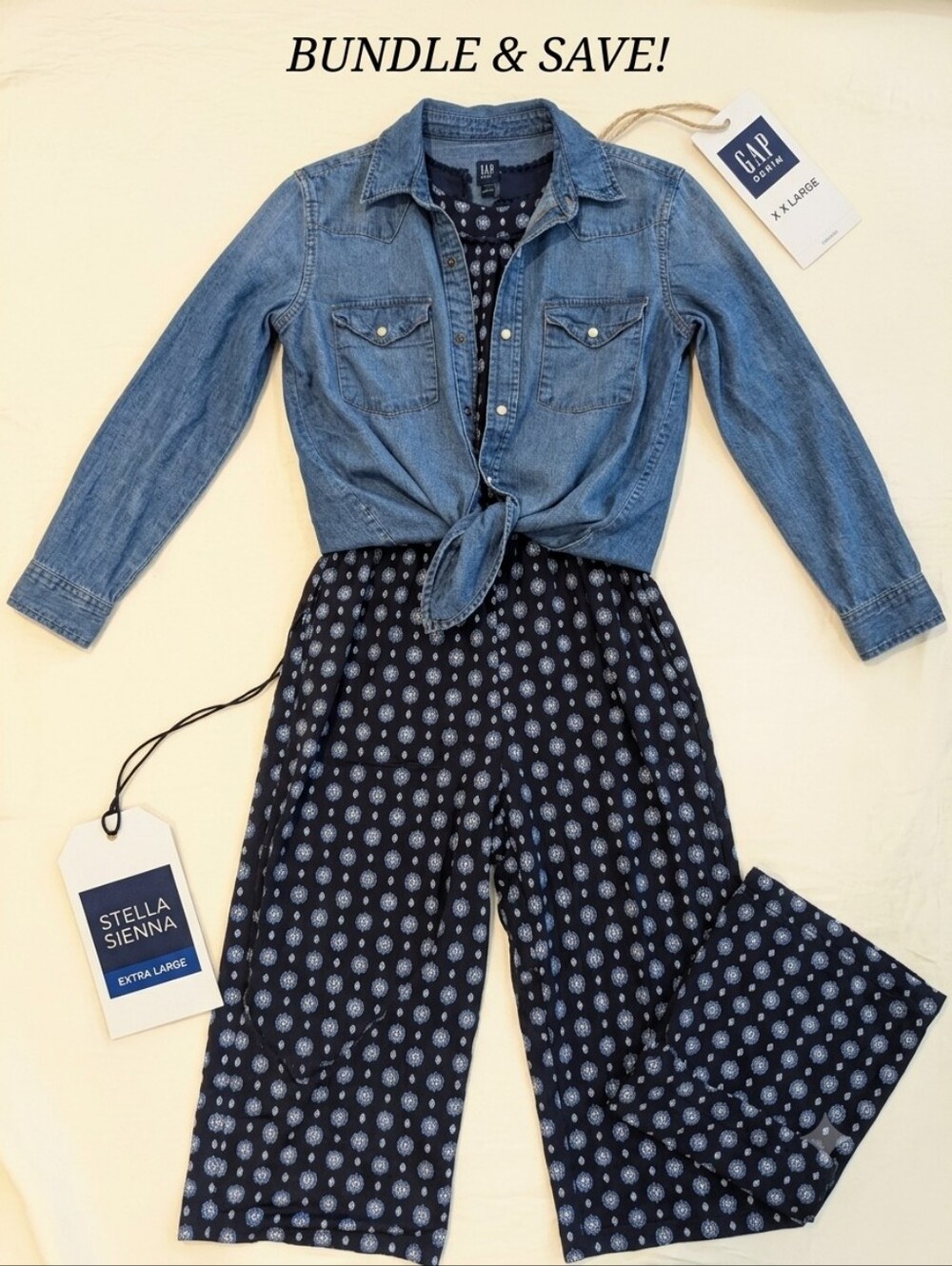 GAP Denim Shirt & Stella Sienna Patterned Jumpsuit Bundle XL/XXL